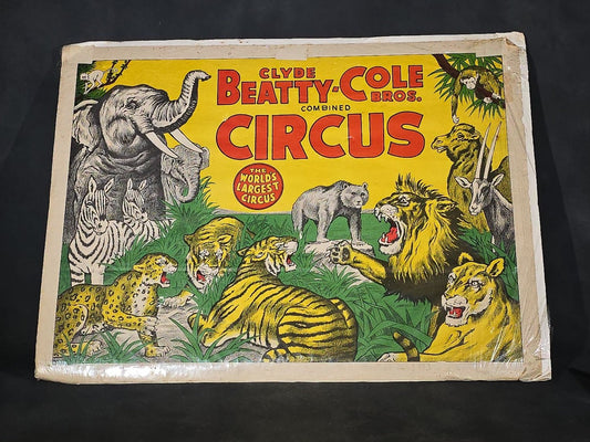 Vintage Clyde Beatty-Cole Bros. Combined Circus Paper Poster with Wild Animal Menagerie Graphics, "The World's Largest Circus"