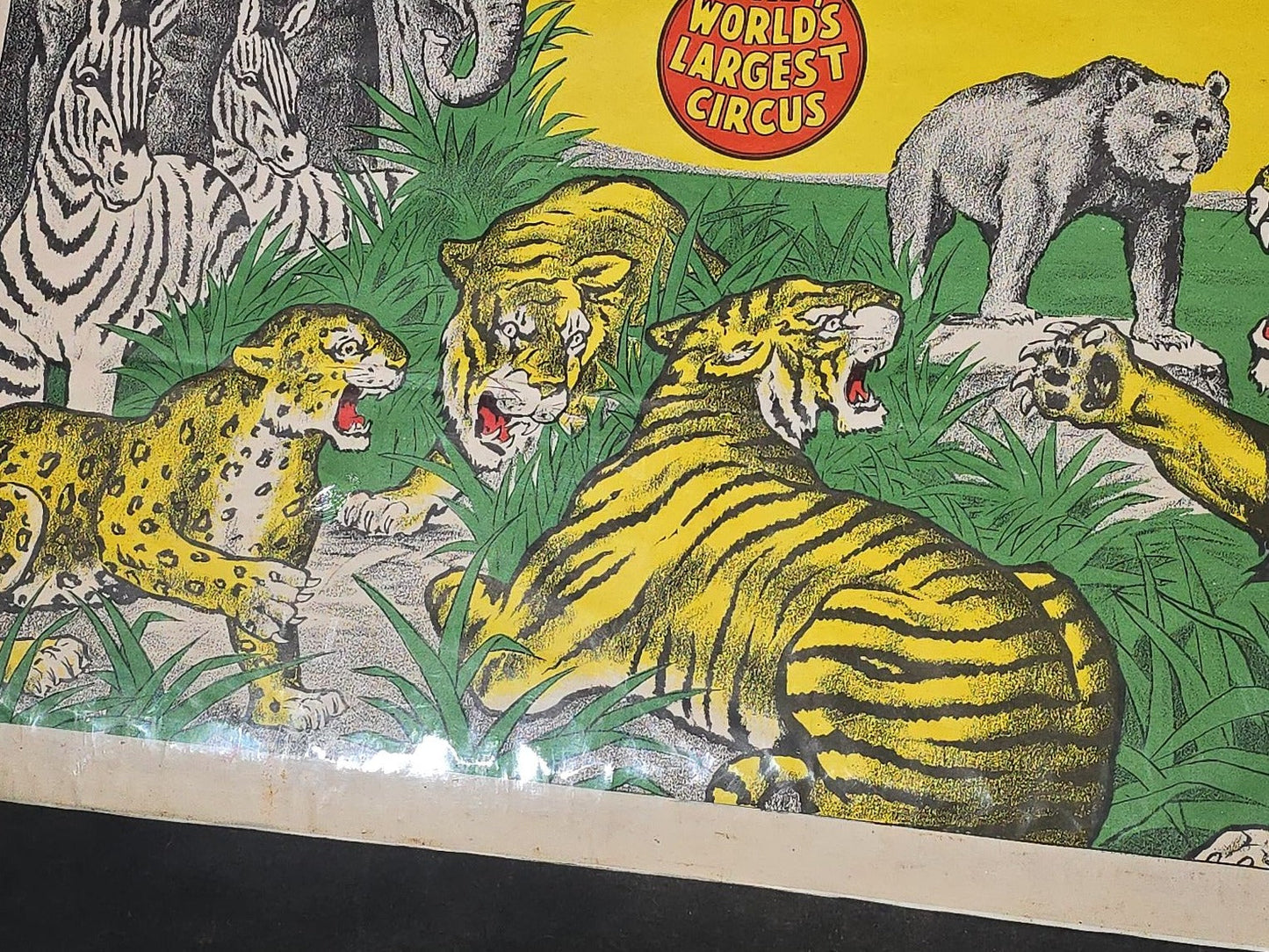 Vintage Clyde Beatty-Cole Bros. Combined Circus Paper Poster with Wild Animal Menagerie Graphics, "The World's Largest Circus"