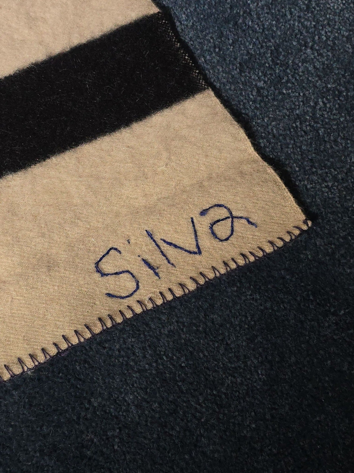 Vintage Hudson's Bay Company Four-Point Wool Blanket, Made in England, Embroidered "Silva"