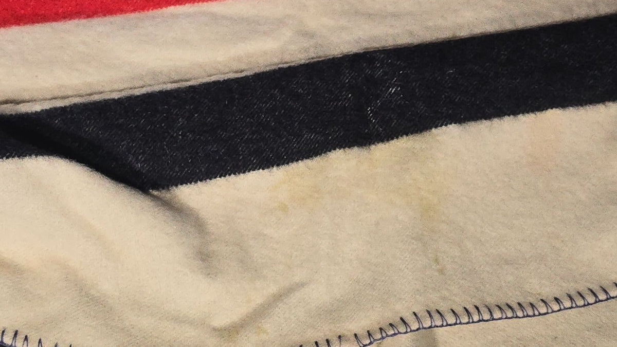 Vintage Hudson's Bay Company Four-Point Wool Blanket, Made in England, Embroidered "Silva"