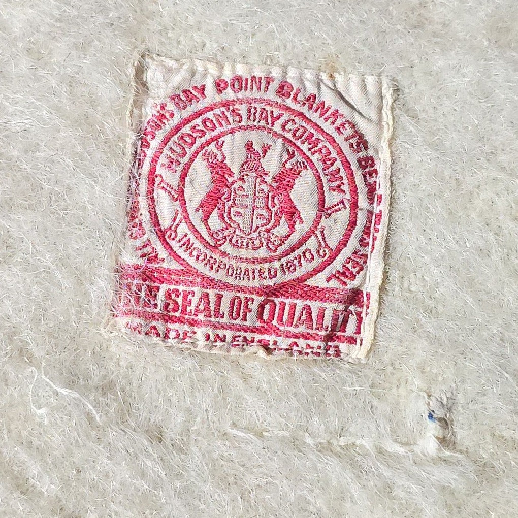 Vintage Hudson's Bay Company Four-Point Wool Blanket, Made in England, Embroidered "Silva"