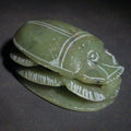 Lot 164 - Vintage Carved Green Soapstone Egyptian Scarab Beetle Figure with Hieroglyphic Base, Tourist Reproduction, 3-5/8" L