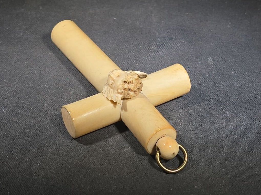 Antique Victorian Ivory Cross Pendant with Carved Winged Cherub Head at Center