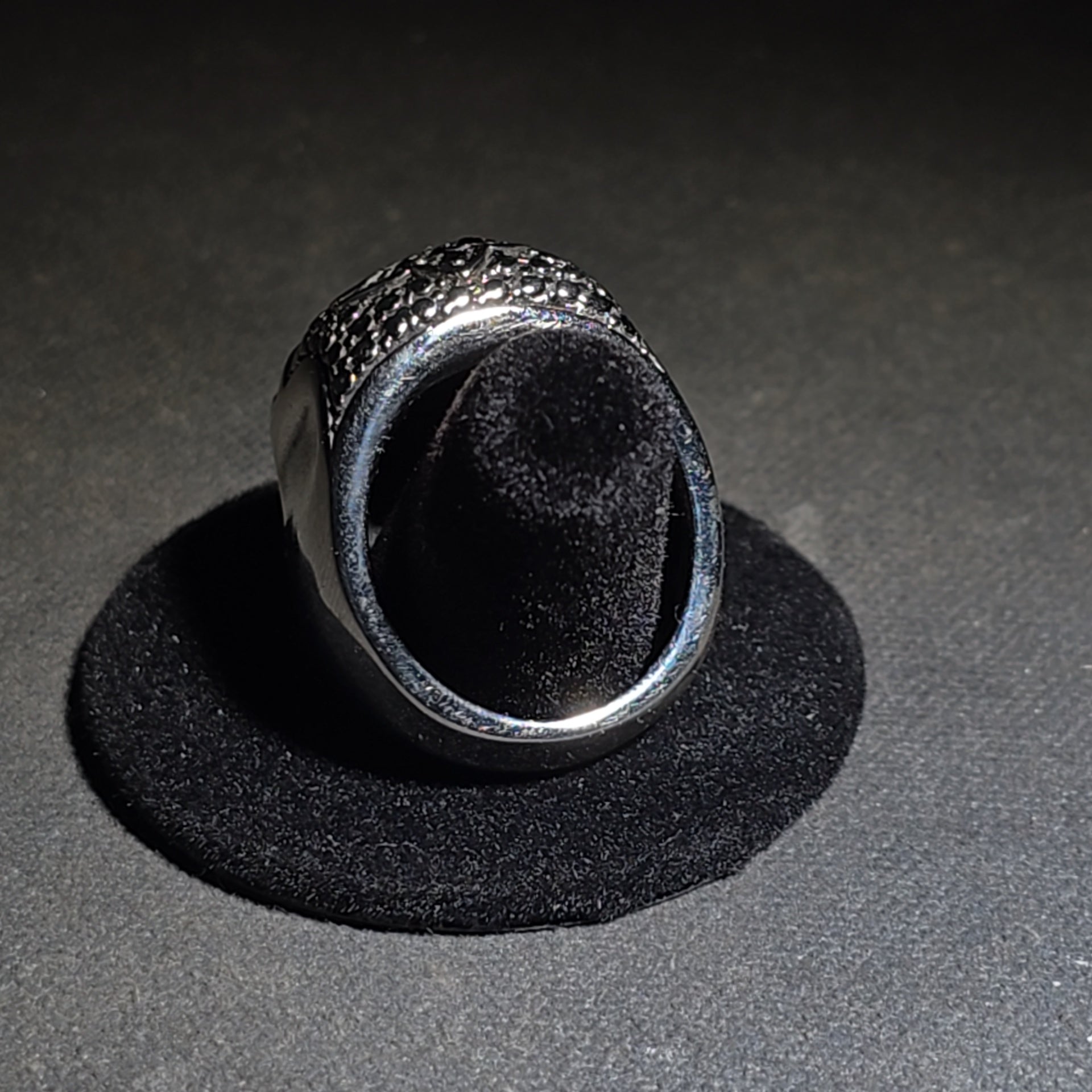 Modern Stainless Steel Skull Biker Ring with Pink Stone Eyes