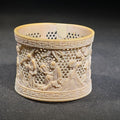 Lot 116 - Antique Chinese Carved and Reticulated Bone Napkin Ring with Figures in Landscape and Geometric Borders, 1-3/4" W x 1-3/8" H