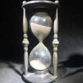 Lot 118 - Vintage Pewter-Tone Metal Hourglass Sand Timer with Turned Spindle Columns and Ball Feet, 4-7/8" W x 10" H