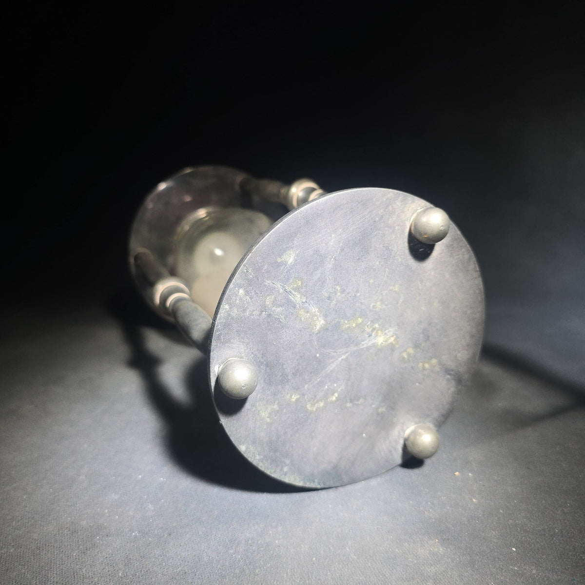 Vintage Pewter-Tone Metal Hourglass Sand Timer with Turned Spindle Columns and Ball Feet