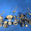 Lot 195 - Grouping of Vintage Brass Items Including Figural Crane Candlesticks, Candelabra, Pedestal Bowl, Incense Burner, Pepper Grinder, and Ship Bookends