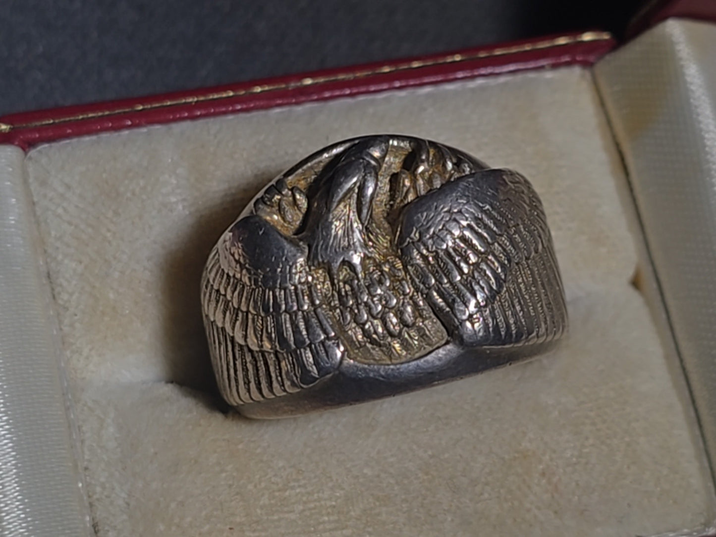 Vintage Keepsake Sterling Silver Spread-Wing Eagle Men's Biker Ring with Keepsake Ring Box