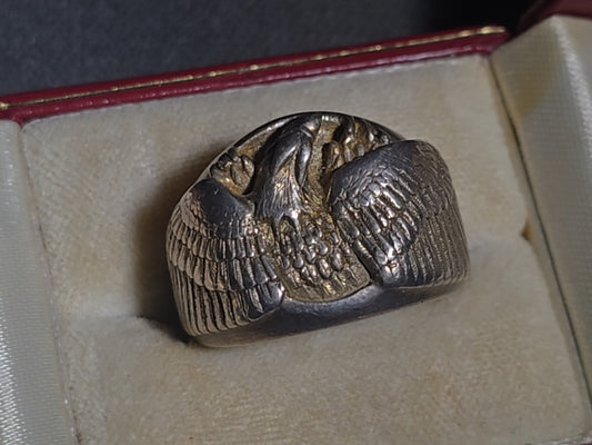 Vintage Keepsake Sterling Silver Spread-Wing Eagle Men's Biker Ring with Keepsake Ring Box