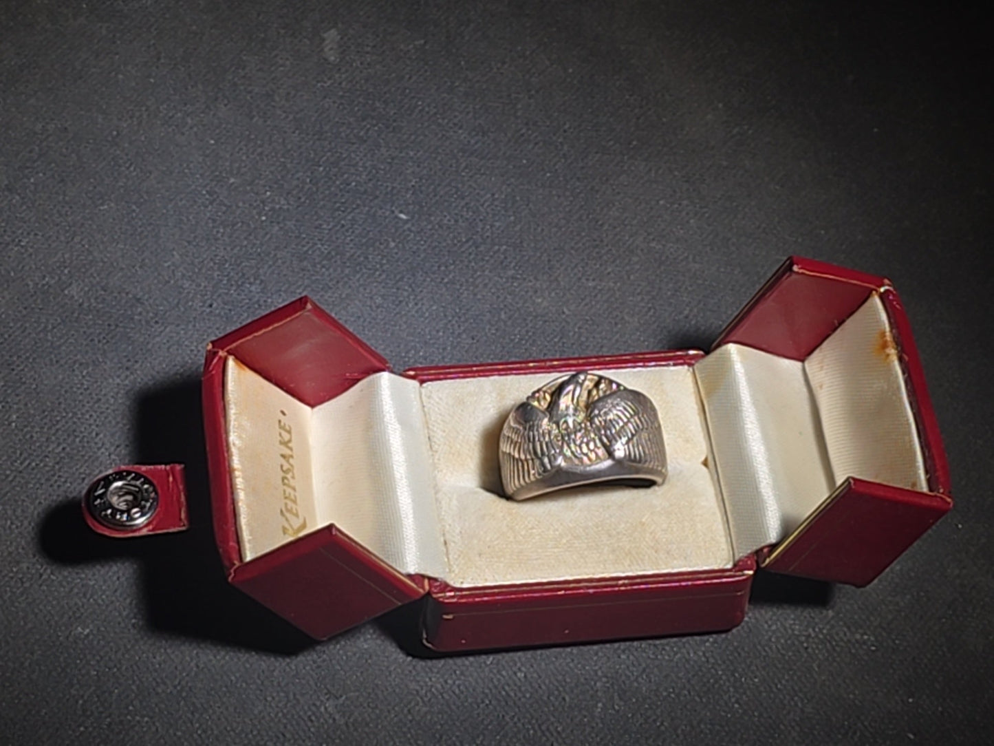 Vintage Keepsake Sterling Silver Spread-Wing Eagle Men's Biker Ring with Keepsake Ring Box