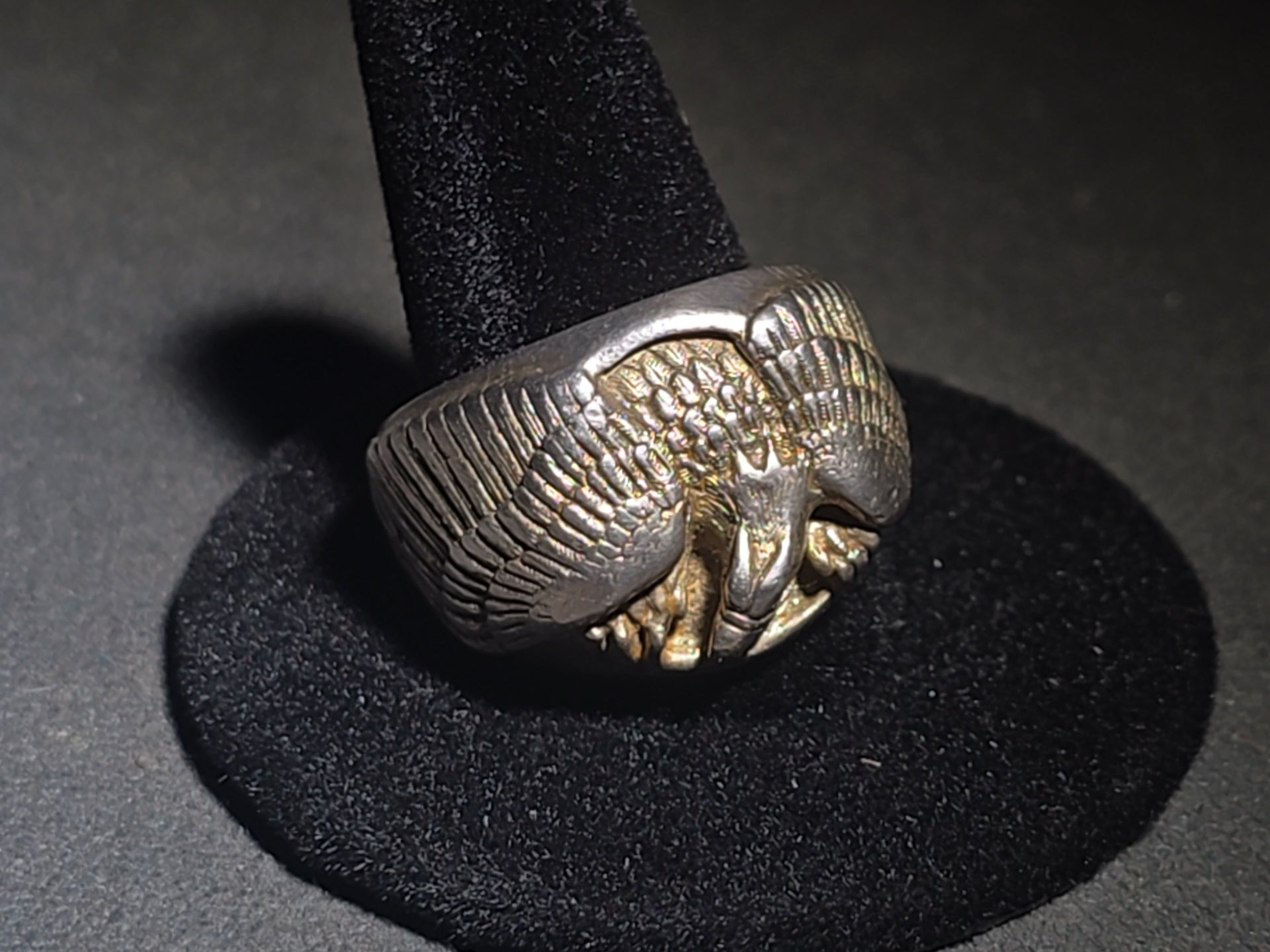 Vintage Keepsake Sterling Silver Spread-Wing Eagle Men's Biker Ring with Keepsake Ring Box