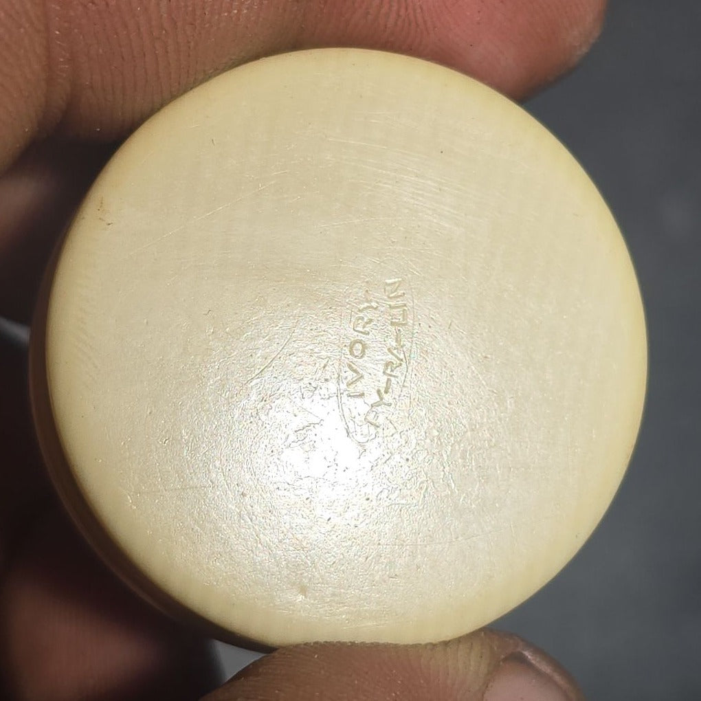 Antique Py-Ra-Lin Celluloid Faux Ivory Monogrammed Pillbox with Lead Chess Knight Found Inside