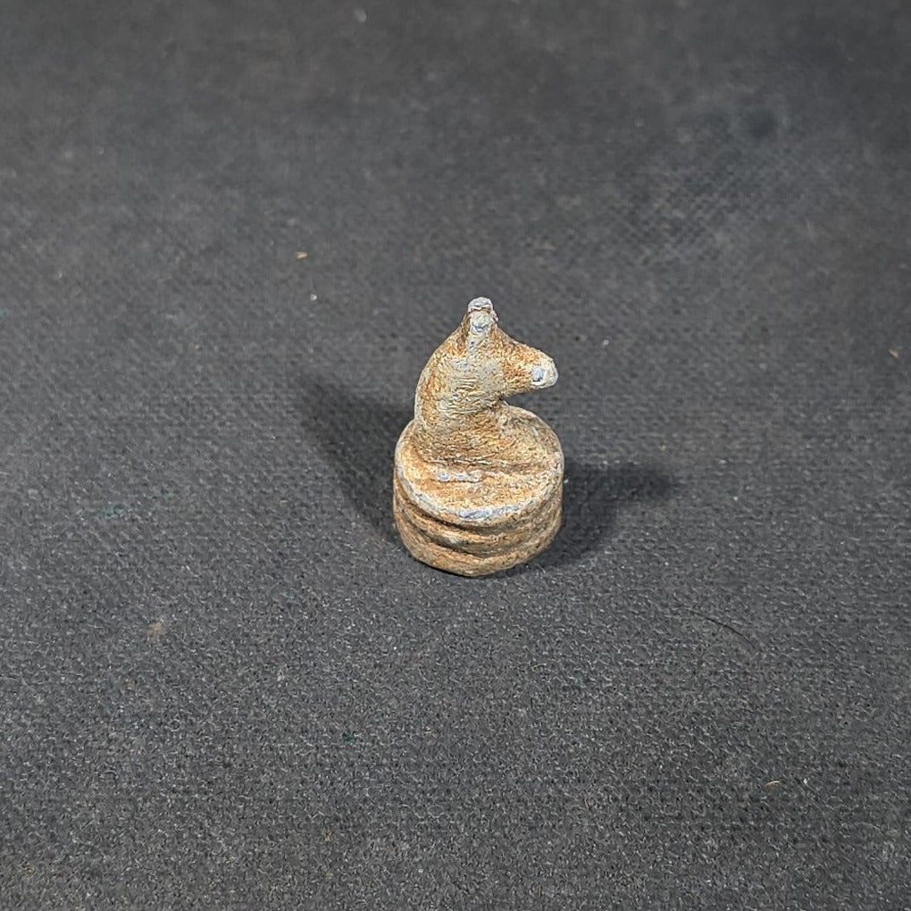 Antique Py-Ra-Lin Celluloid Faux Ivory Monogrammed Pillbox with Lead Chess Knight Found Inside