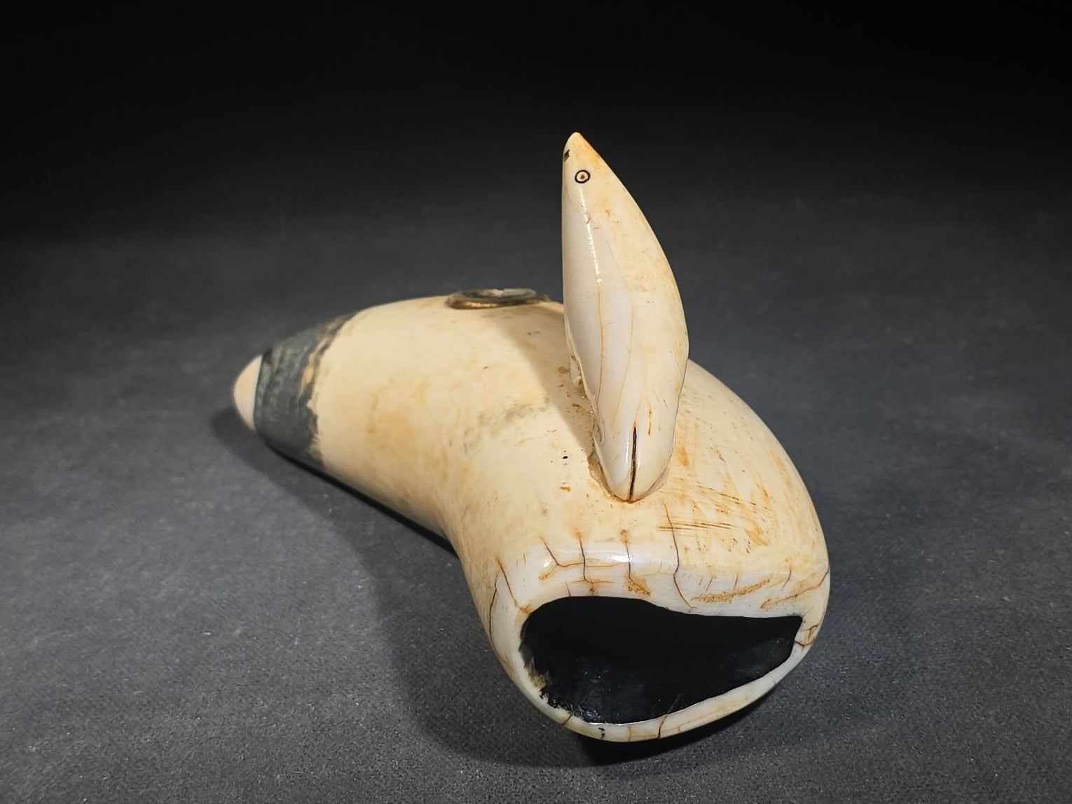 Antique Sperm Whale Tooth with Carved Seal Figure and Incised Details