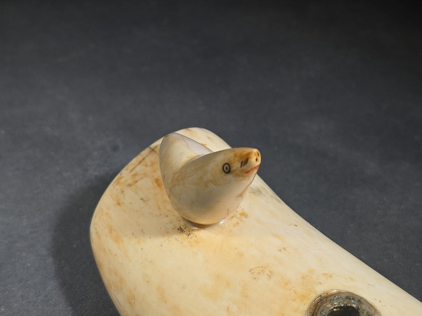Antique Sperm Whale Tooth with Carved Seal Figure and Incised Details