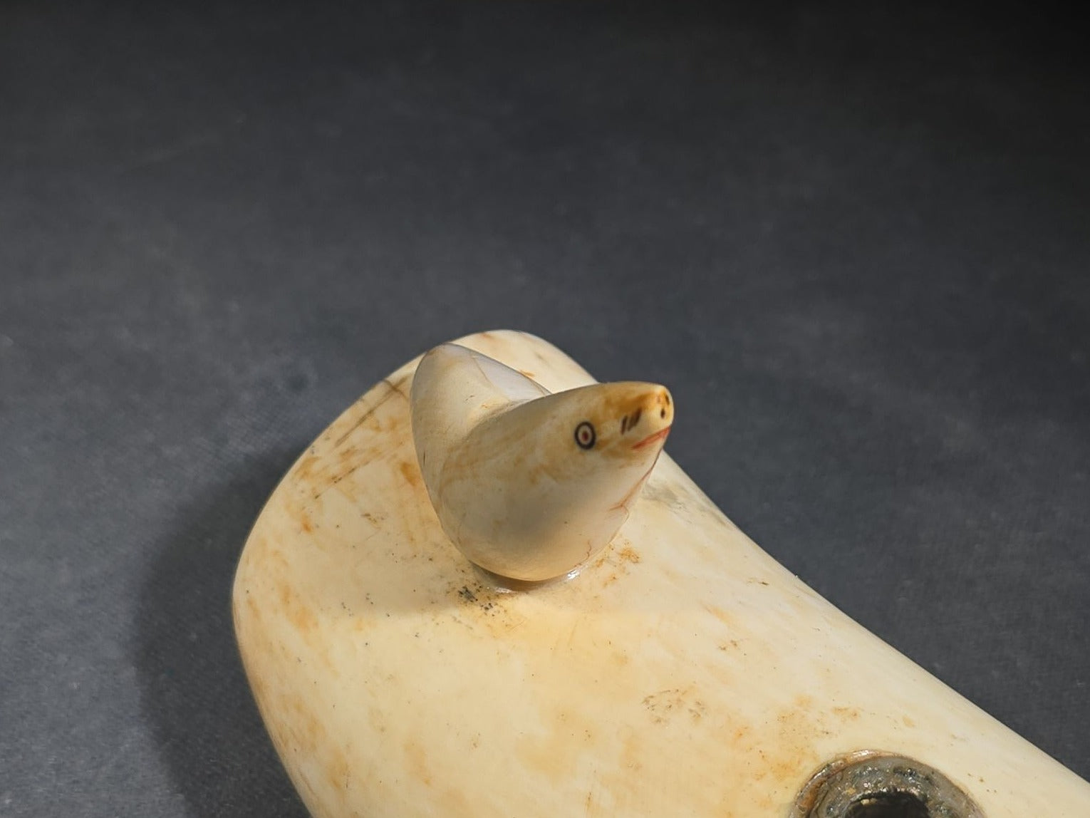 Antique Sperm Whale Tooth with Carved Seal Figure and Incised Details
