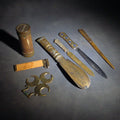 Lot 155 - Grouping of Seven Antique and Vintage Smalls Including Four Letter Openers, Brass Buckle, Stanley Ruler, and Screw-Top Drill Bit Holder