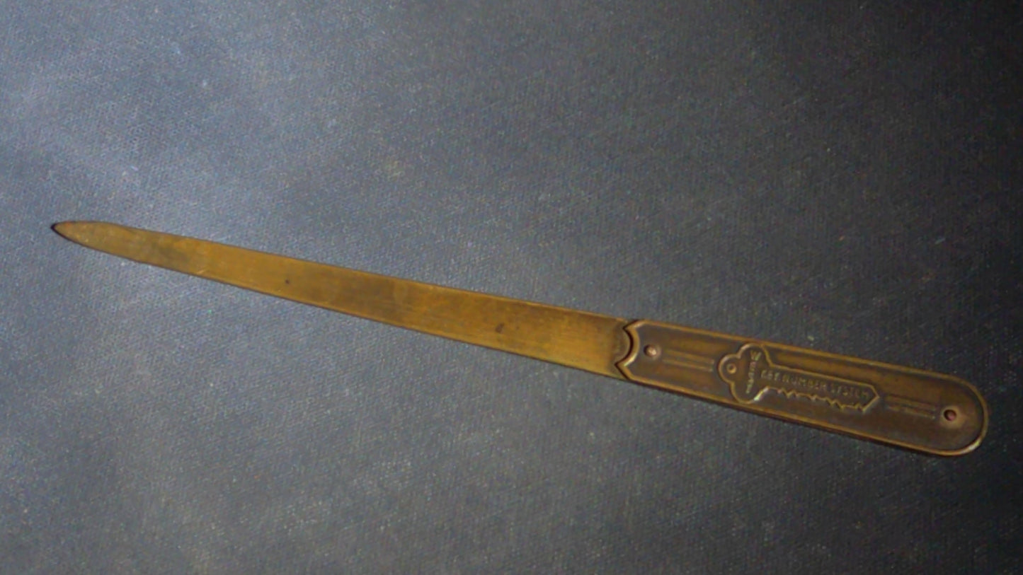 Grouping of Seven Antique and Vintage Smalls including Four Letter Openers, Brass Buckle, Stanley Ruler, and Screw-Top Drill Bit Holder