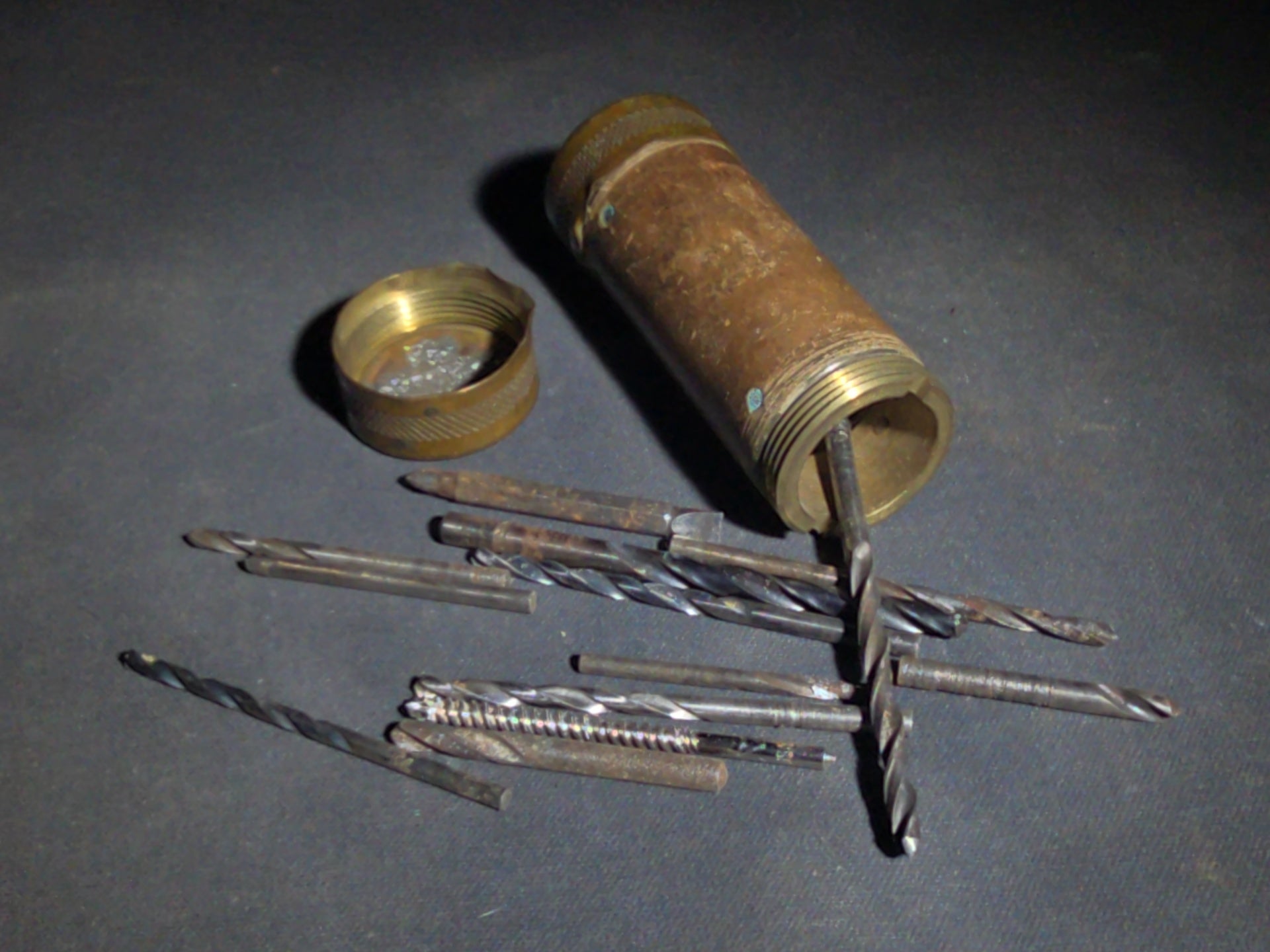 Grouping of Seven Antique and Vintage Smalls including Four Letter Openers, Brass Buckle, Stanley Ruler, and Screw-Top Drill Bit Holder