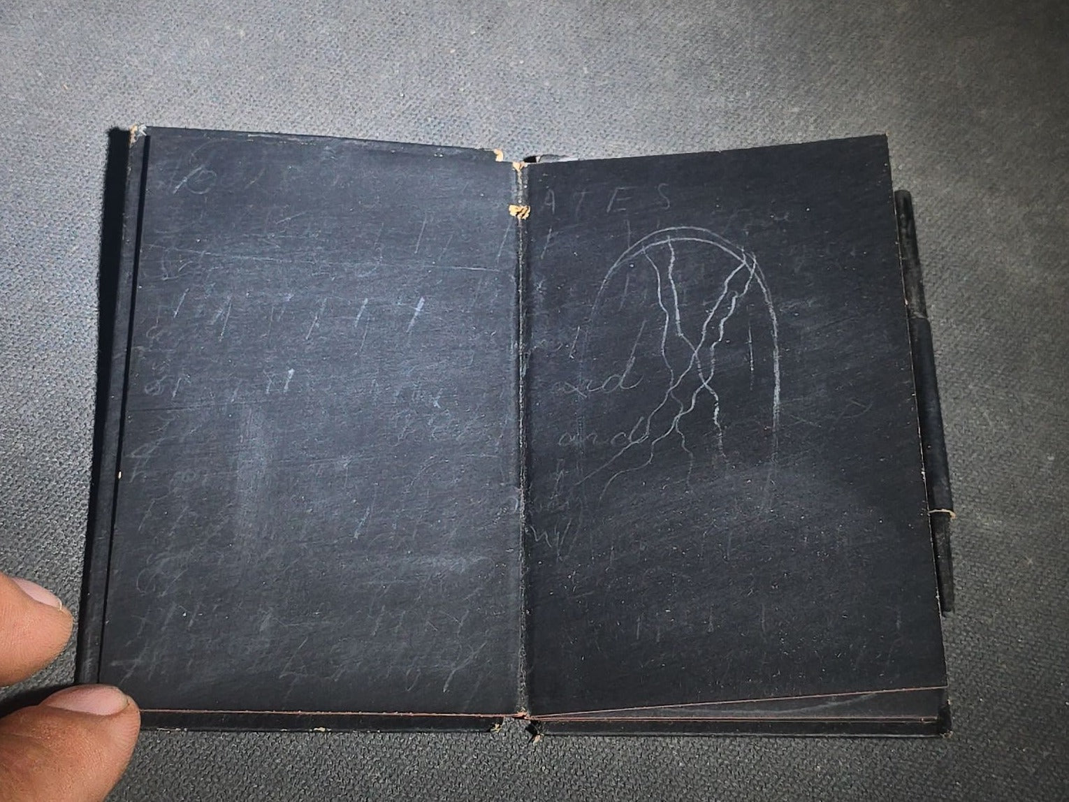 Antique "Parchment Notes" Aide-Memoire Pocket Notebook with Chromolithograph Portrait Cover, Black Pages, and Pencil Holder in Spine, Inscribed North Scituate, 1890-1893