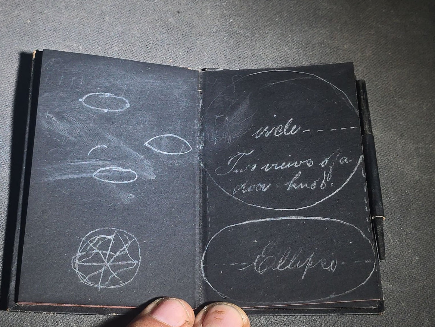 Antique "Parchment Notes" Aide-Memoire Pocket Notebook with Chromolithograph Portrait Cover, Black Pages, and Pencil Holder in Spine, Inscribed North Scituate, 1890-1893
