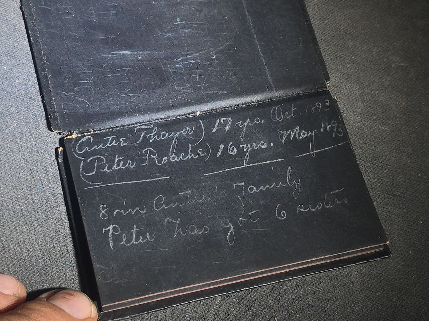 Antique "Parchment Notes" Aide-Memoire Pocket Notebook with Chromolithograph Portrait Cover, Black Pages, and Pencil Holder in Spine, Inscribed North Scituate, 1890-1893