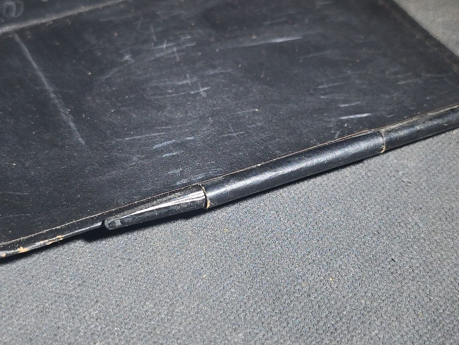 Antique "Parchment Notes" Aide-Memoire Pocket Notebook with Chromolithograph Portrait Cover, Black Pages, and Pencil Holder in Spine, Inscribed North Scituate, 1890-1893