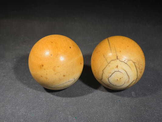 Pair of Antique Carved Ivory Billiard Balls