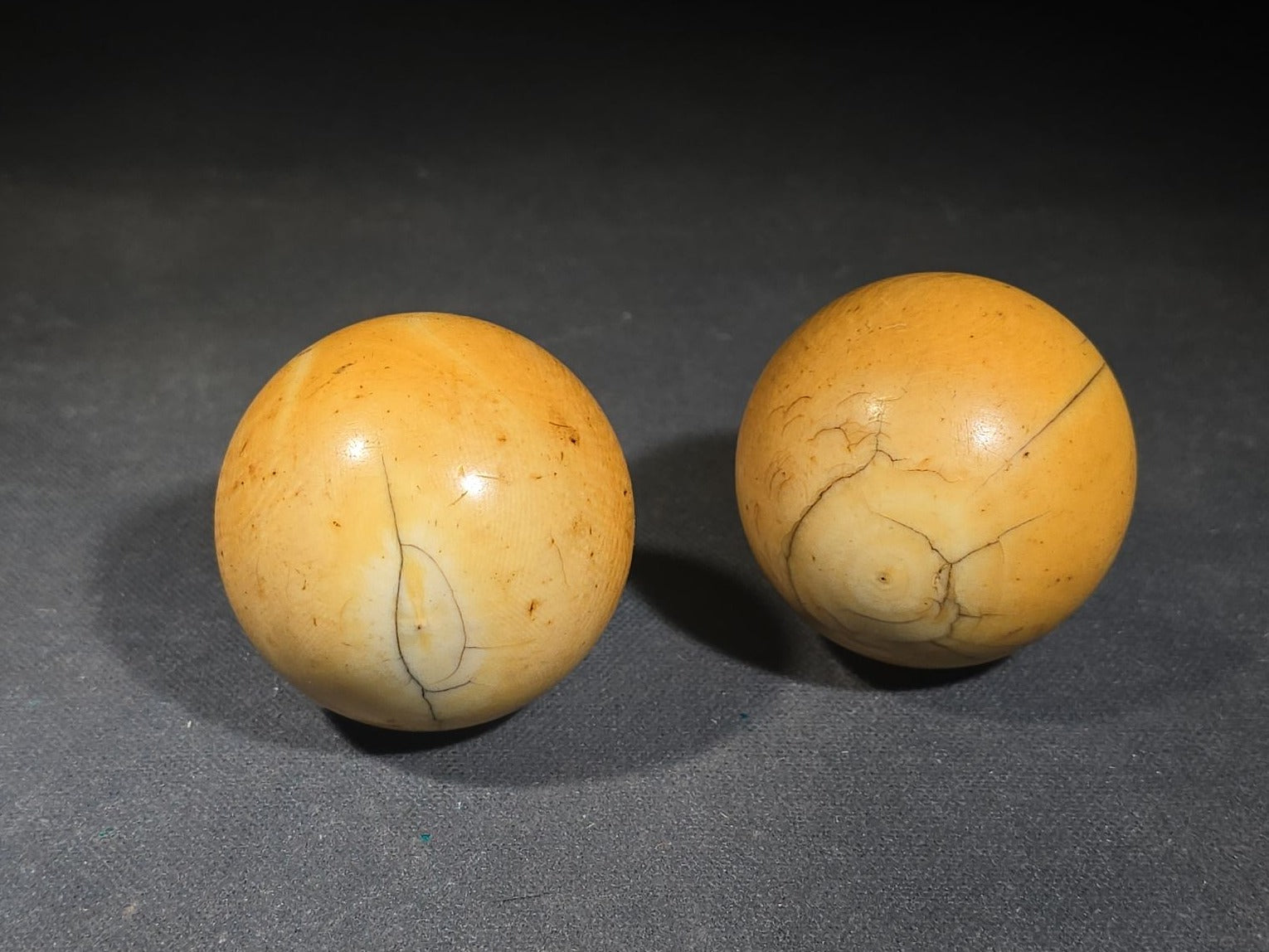Pair of Antique Carved Ivory Billiard Balls