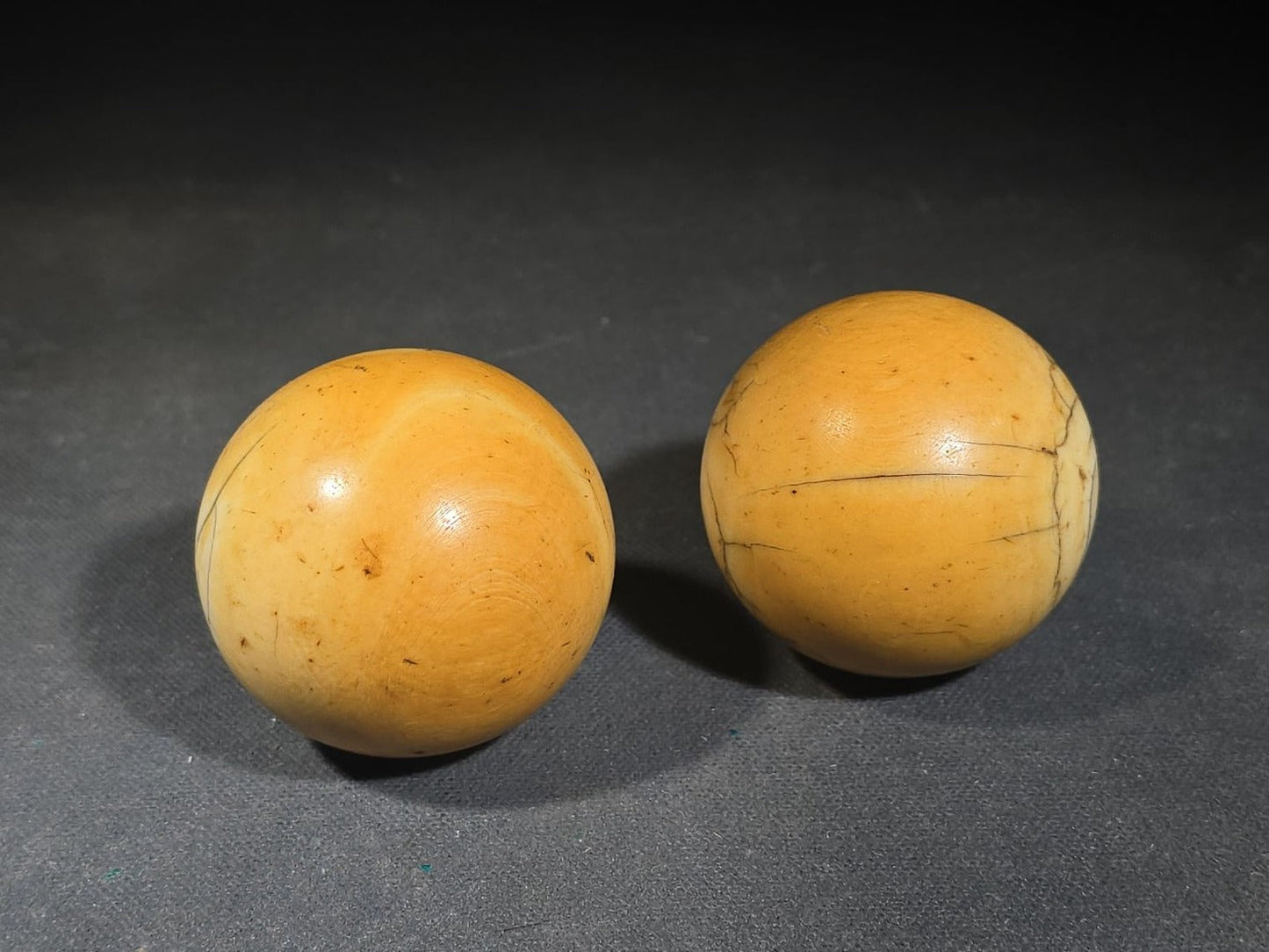 Pair of Antique Carved Ivory Billiard Balls