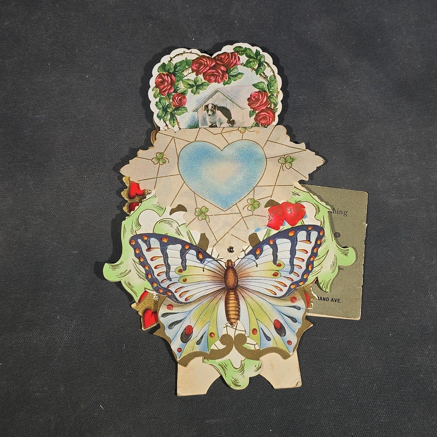 Grouping of 25+ Antique and Vintage Valentines, Postcards, Trade Cards, and Die-Cut Ephemera including Mechanical Chalkboard Valentine, Peck & Parker Owls Trade Card, and Essex County Club Manchester, Massachusetts Postcard