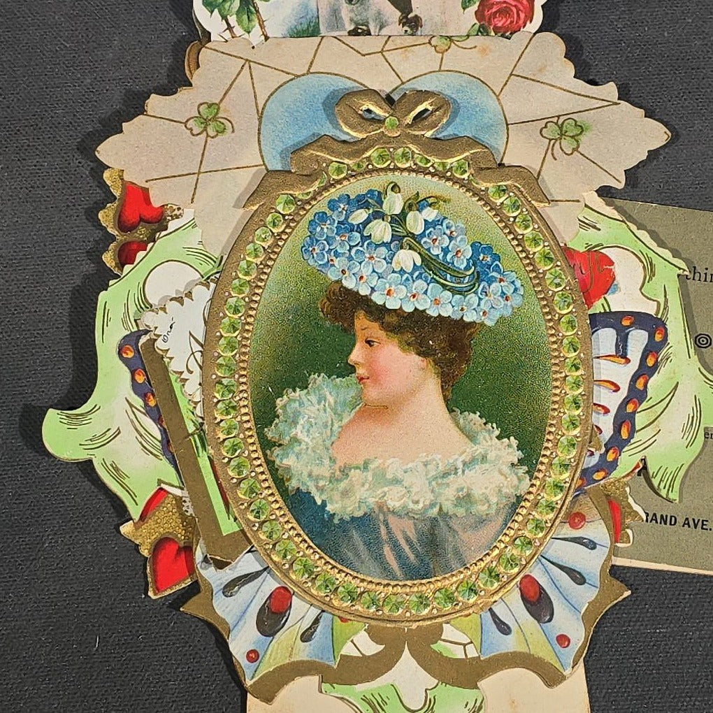 Grouping of 25+ Antique and Vintage Valentines, Postcards, Trade Cards, and Die-Cut Ephemera including Mechanical Chalkboard Valentine, Peck & Parker Owls Trade Card, and Essex County Club Manchester, Massachusetts Postcard