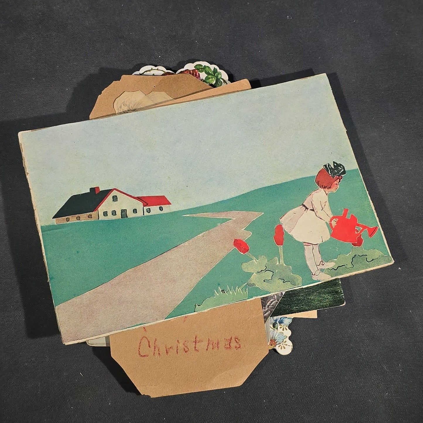Grouping of 25+ Antique and Vintage Valentines, Postcards, Trade Cards, and Die-Cut Ephemera including Mechanical Chalkboard Valentine, Peck & Parker Owls Trade Card, and Essex County Club Manchester, Massachusetts Postcard