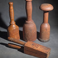 Lot 088 - Grouping of Four Antique Wooden Kitchen Tools Including Three Turned Mashers and a Handled Reamer