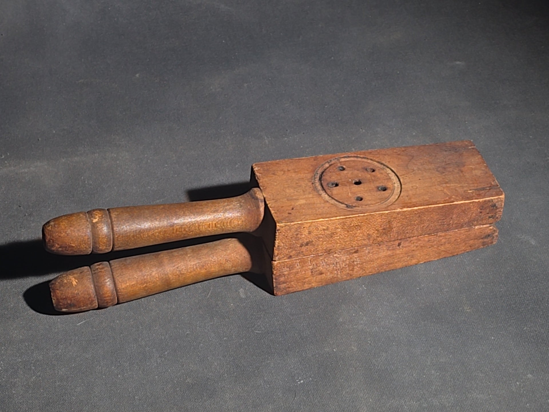 Grouping of Four Antique Wooden Kitchen Tools including Three Turned Mashers and a Handled Reamer