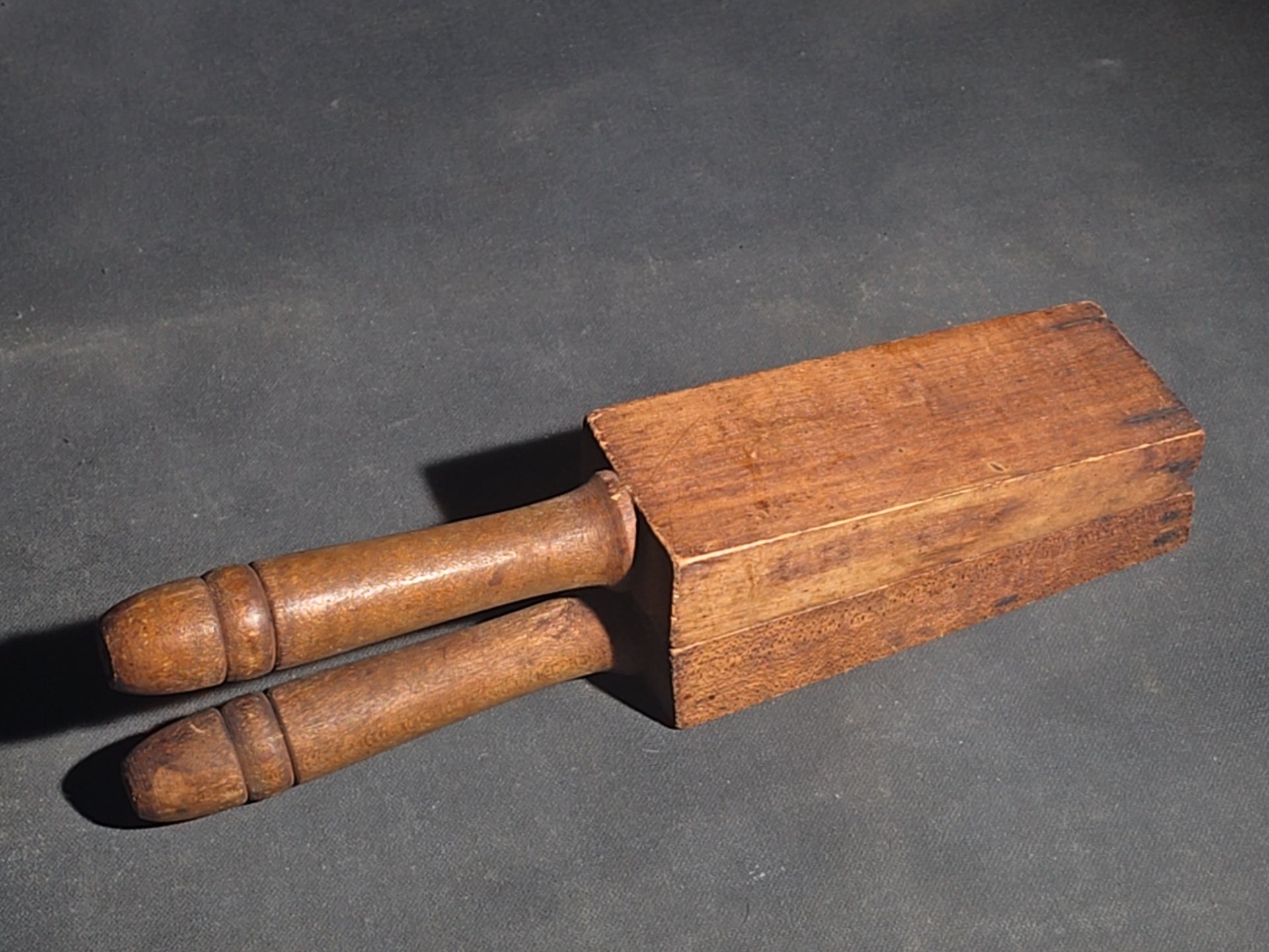 Grouping of Four Antique Wooden Kitchen Tools including Three Turned Mashers and a Handled Reamer
