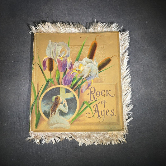 "Rock of Ages" Antique Illustrated Hymn Booklet with Chromolithograph Covers by Augustus Montague Toplady, Designs by Miss L. B. Humphrey, Published by Lee and Shepard, Boston, Massachusetts, 1883
