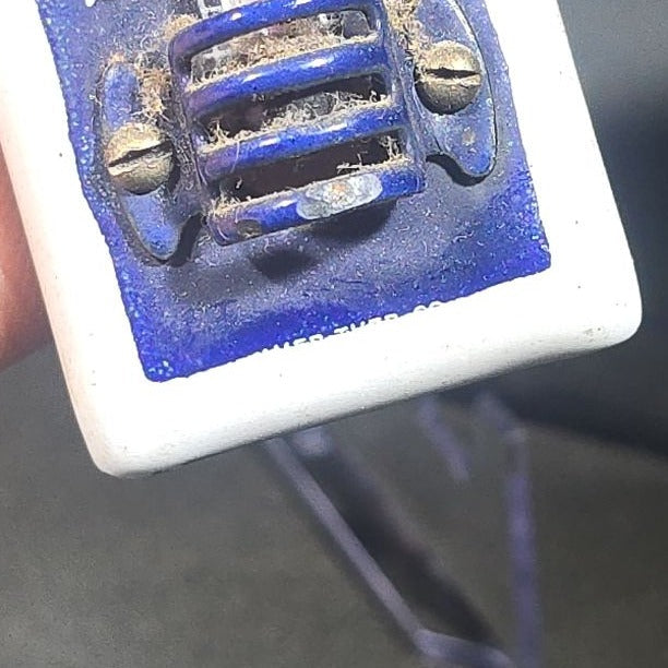 Vintage Porcelain Enamel Wall Thermometer with Cobalt Blue and White Face