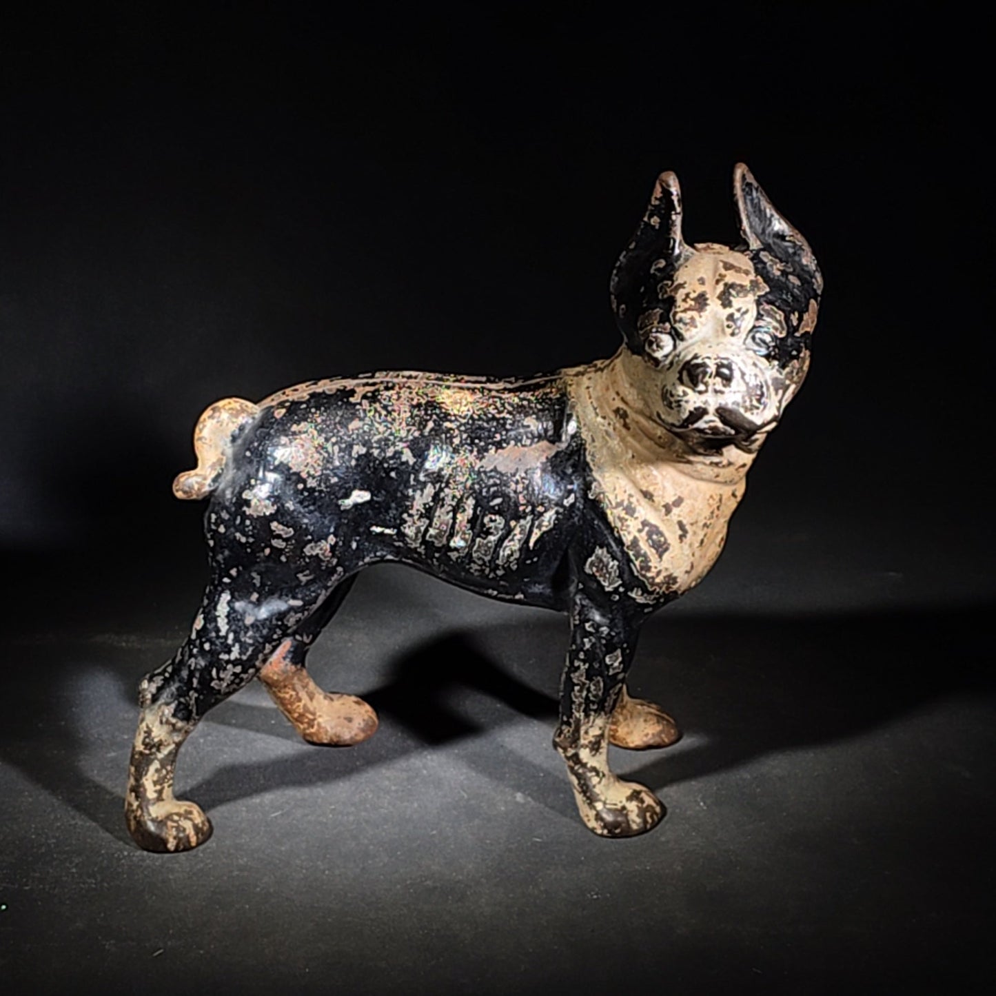 Antique Hubley Cast Iron Boston Terrier Dog Doorstop with Original Paint