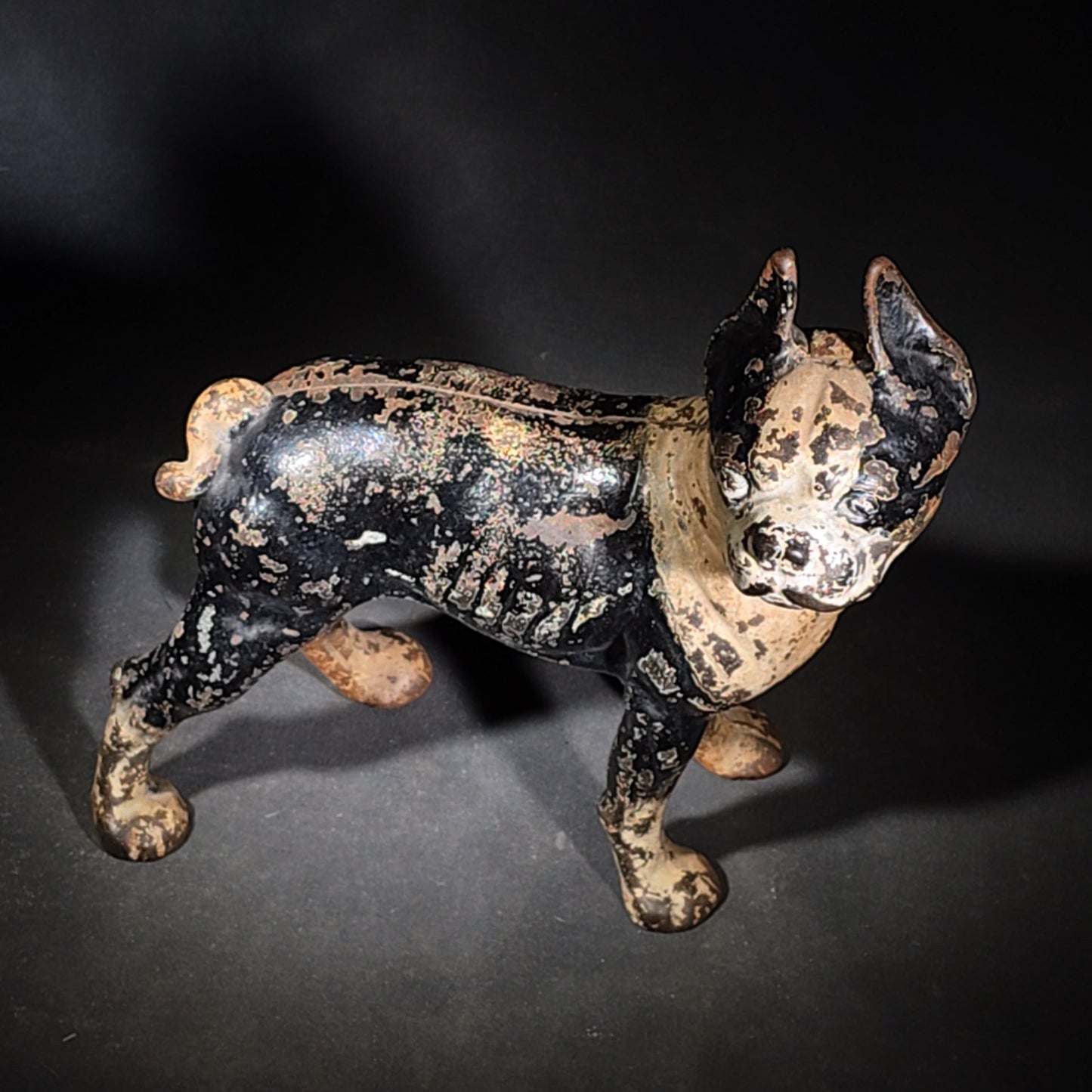 Antique Hubley Cast Iron Boston Terrier Dog Doorstop with Original Paint