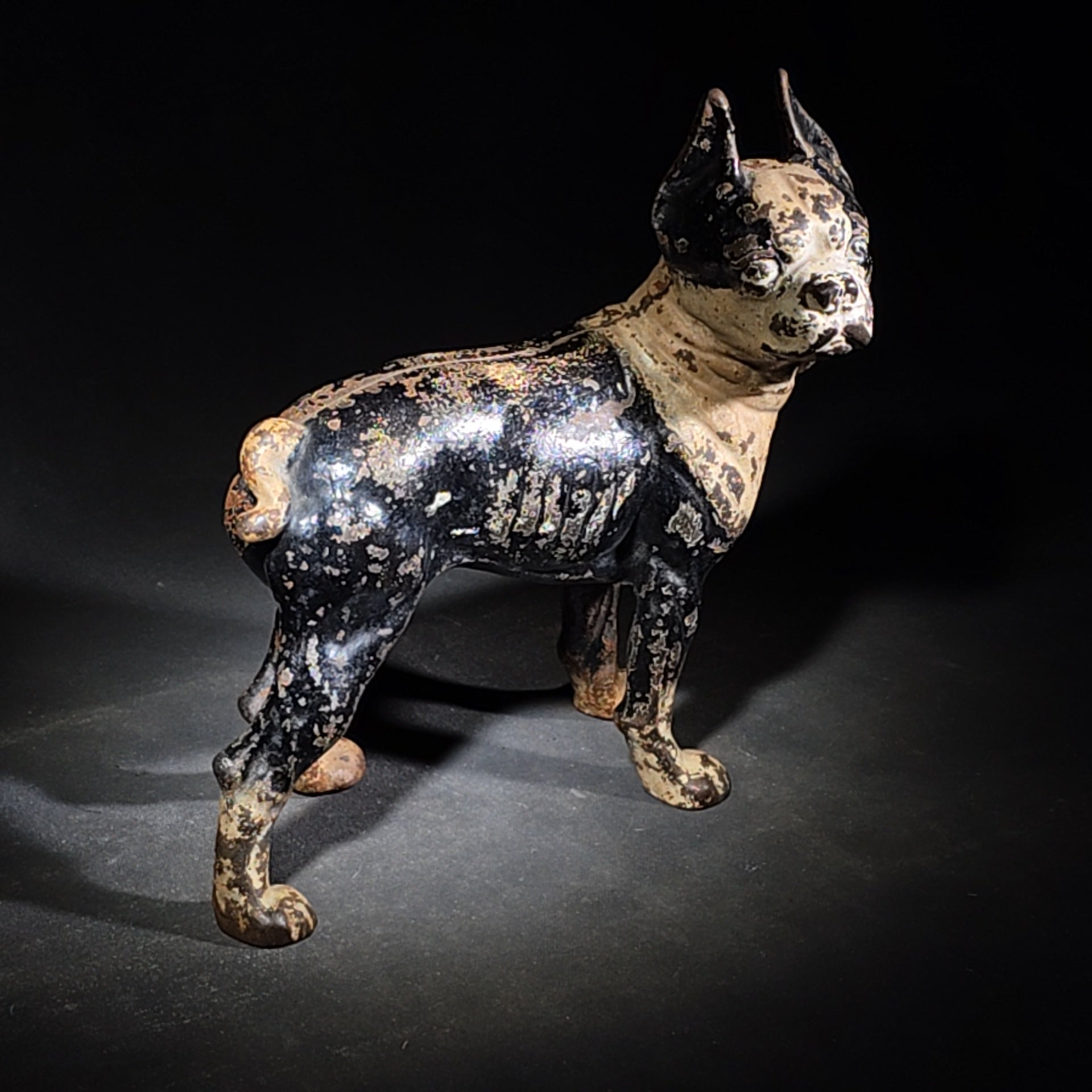 Antique Hubley Cast Iron Boston Terrier Dog Doorstop with Original Paint