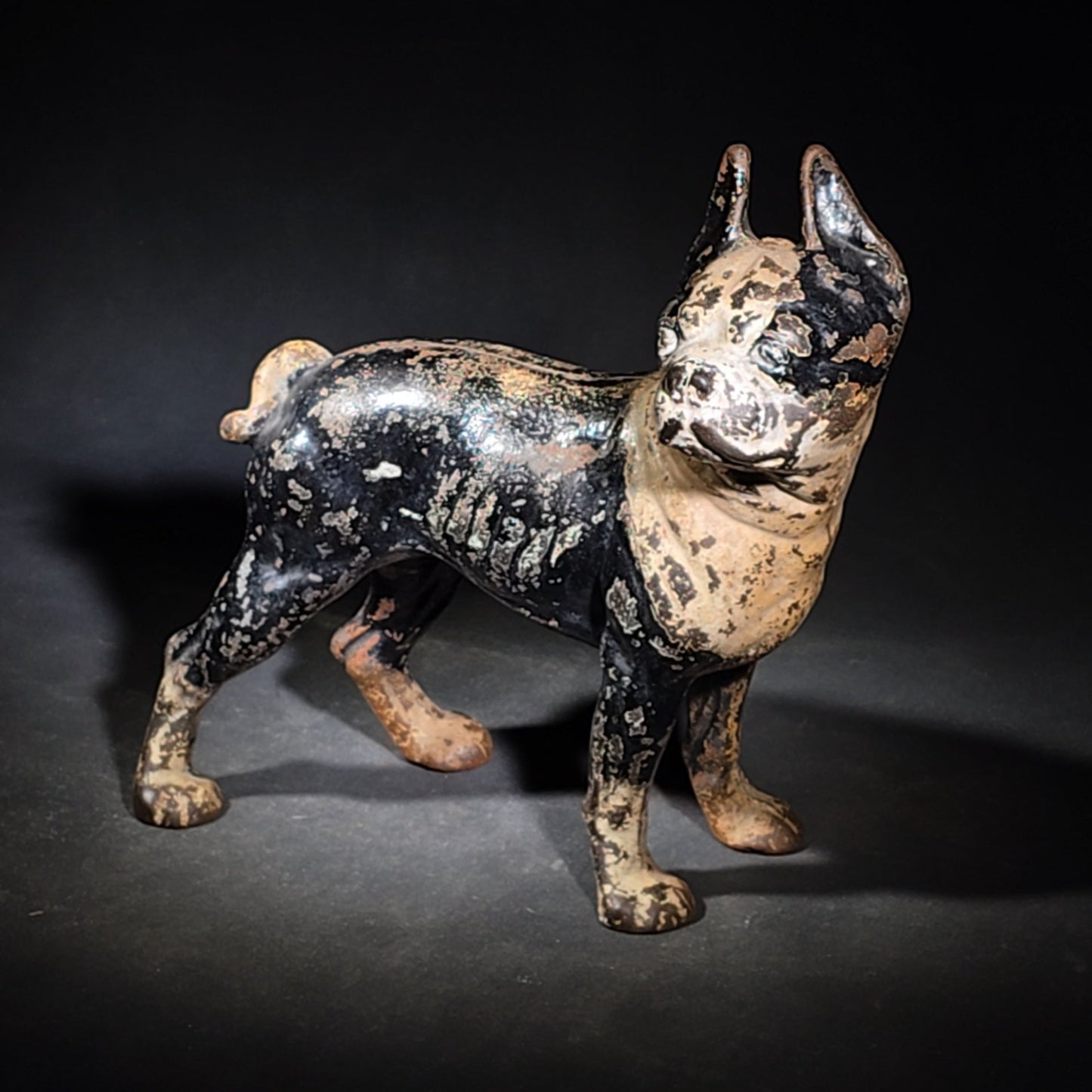 Antique Hubley Cast Iron Boston Terrier Dog Doorstop with Original Paint