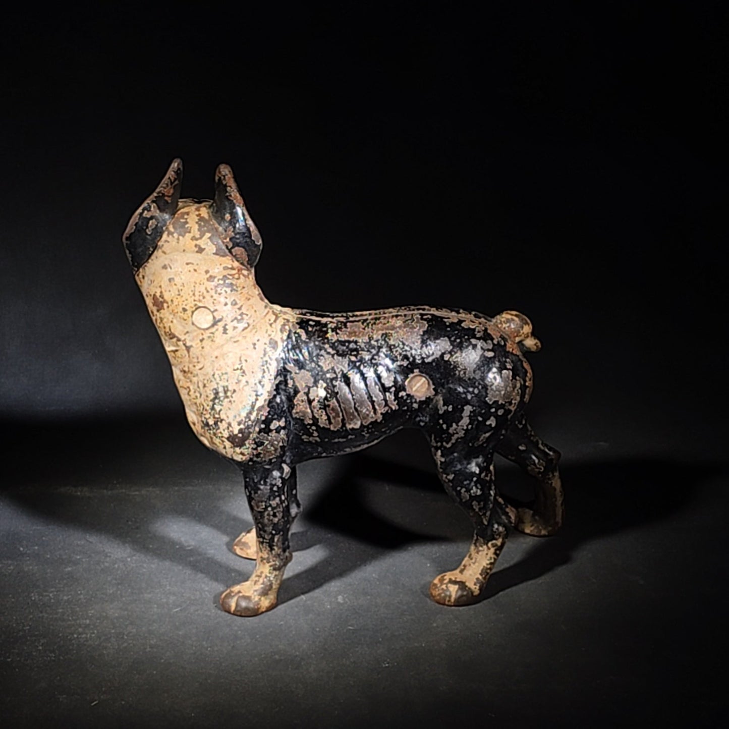 Antique Hubley Cast Iron Boston Terrier Dog Doorstop with Original Paint