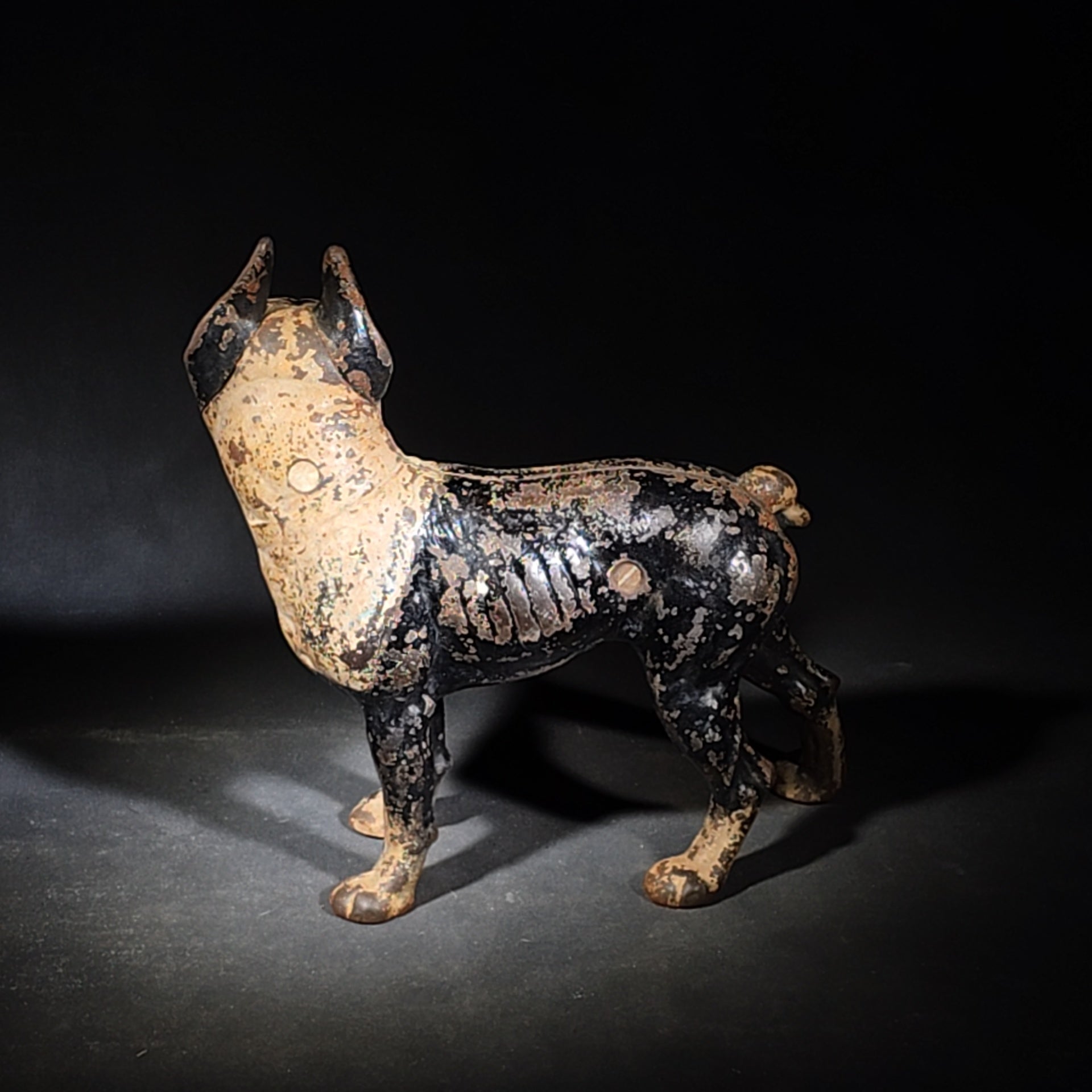 Antique Hubley Cast Iron Boston Terrier Dog Doorstop with Original Paint