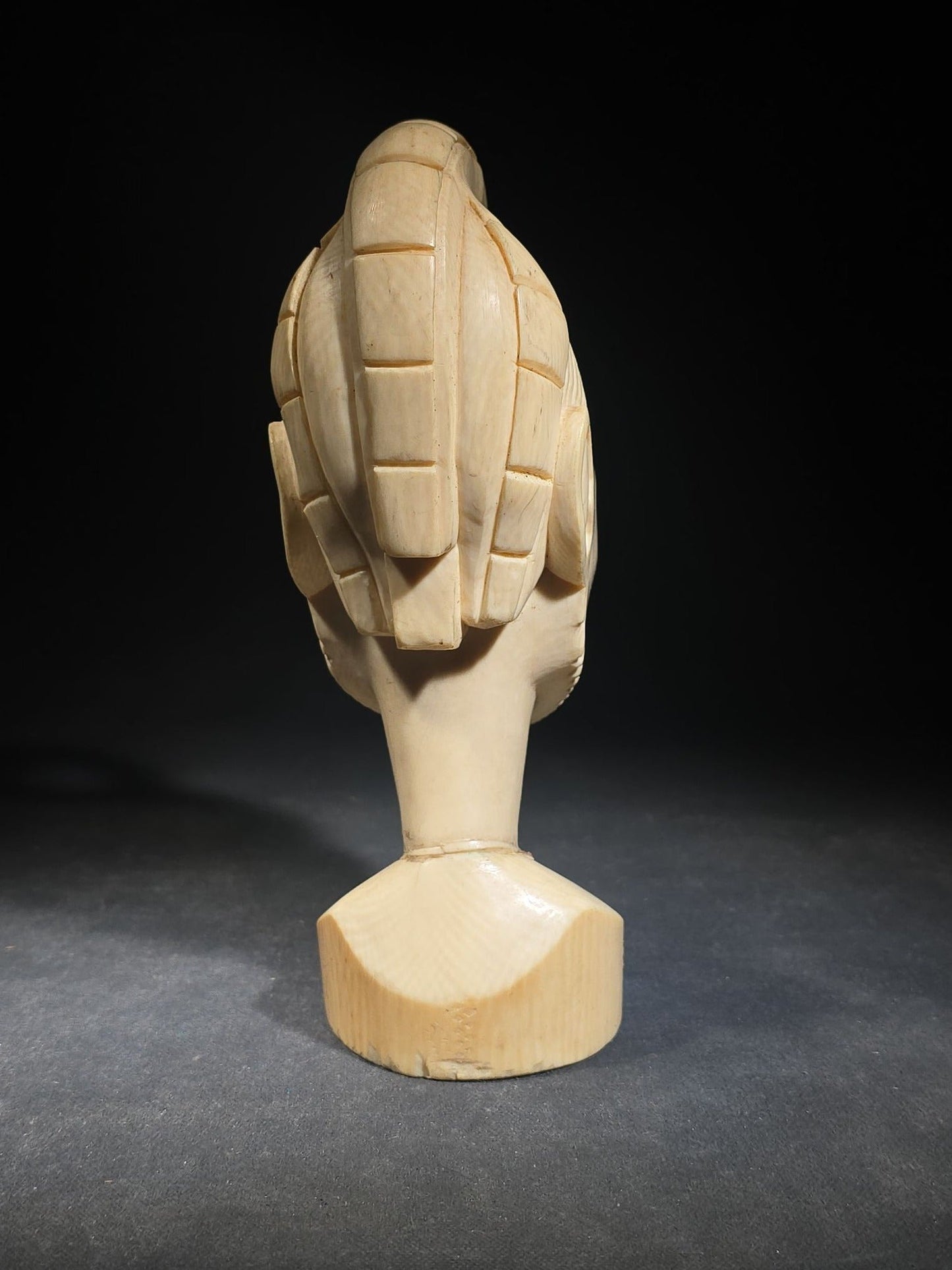 Vintage African Carved Ivory Bust of a Man with Looped Headdress and Pendant Necklace, Note Damaged and Repaired