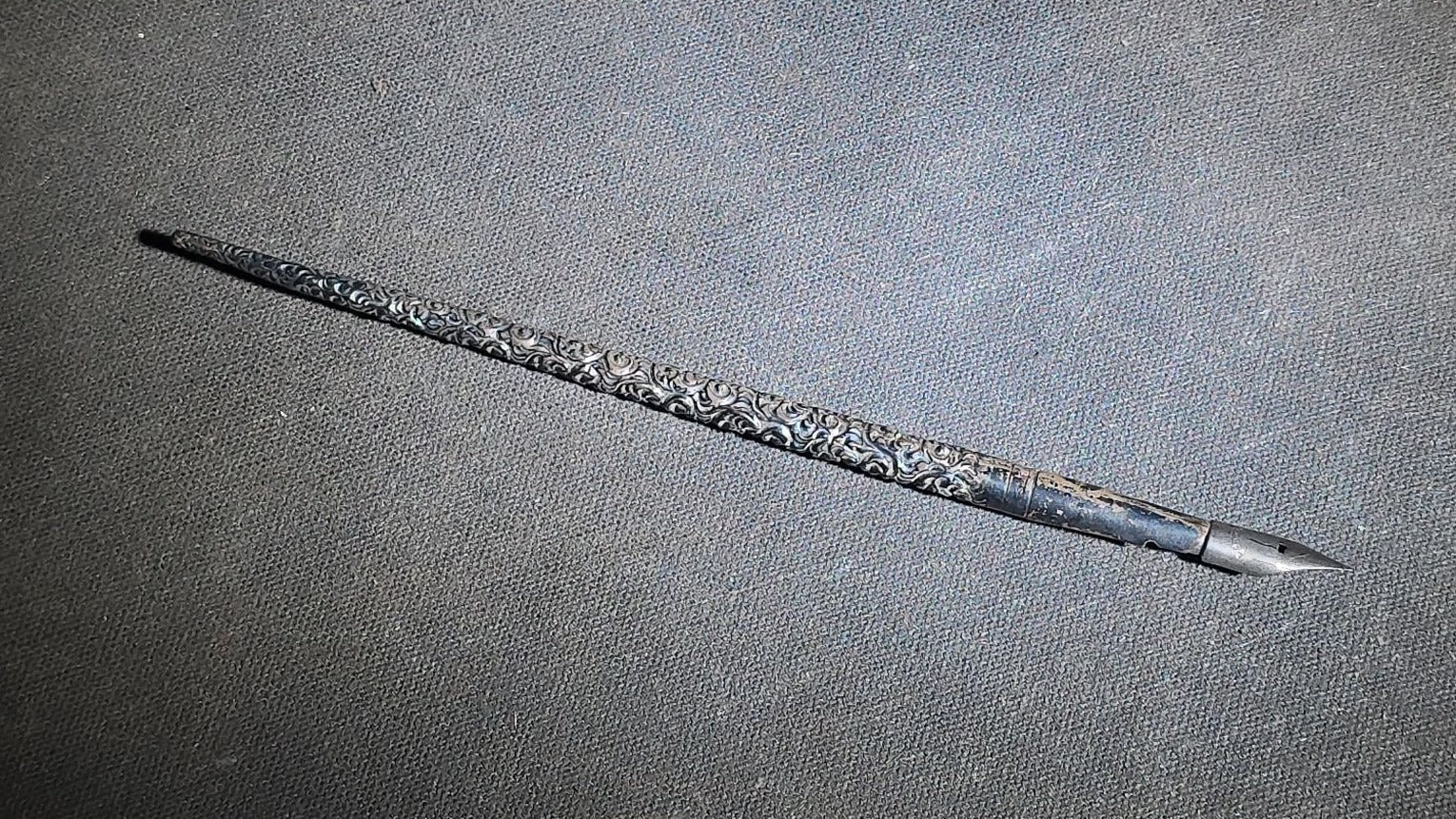 Antique Sterling Silver Dip Pen with Repousse Scroll Design and Steel Nib