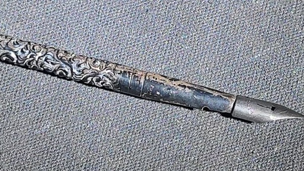 Antique Sterling Silver Dip Pen with Repousse Scroll Design and Steel Nib