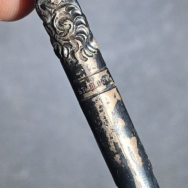 Antique Sterling Silver Dip Pen with Repousse Scroll Design and Steel Nib