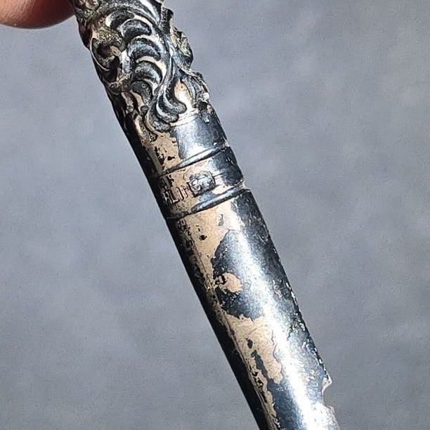 Antique Sterling Silver Dip Pen with Repousse Scroll Design and Steel Nib